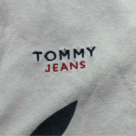 Vintage Tommy Jeans Heavy Cotton Button Down Shirt Men’s Beige Green Size Large - Picture 11 of 12